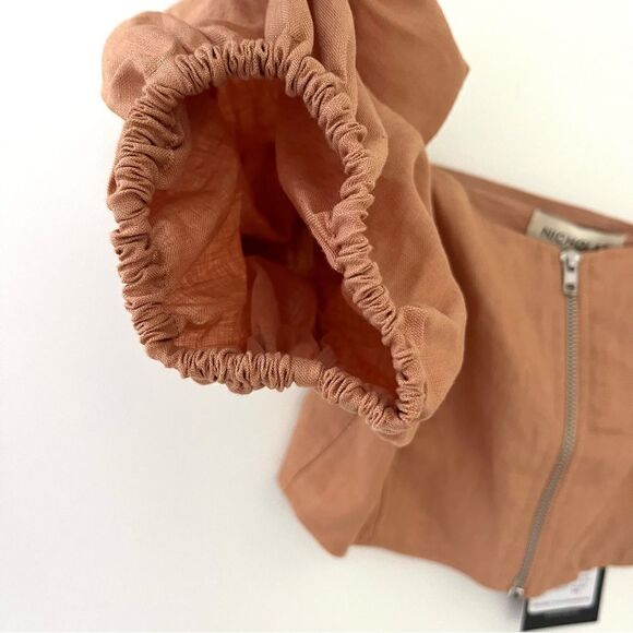 Revolve Nicholas Daw Cropped Linen Top Zip Front Puff Sleeve, Size 6, NWT - Picture 5 of 12